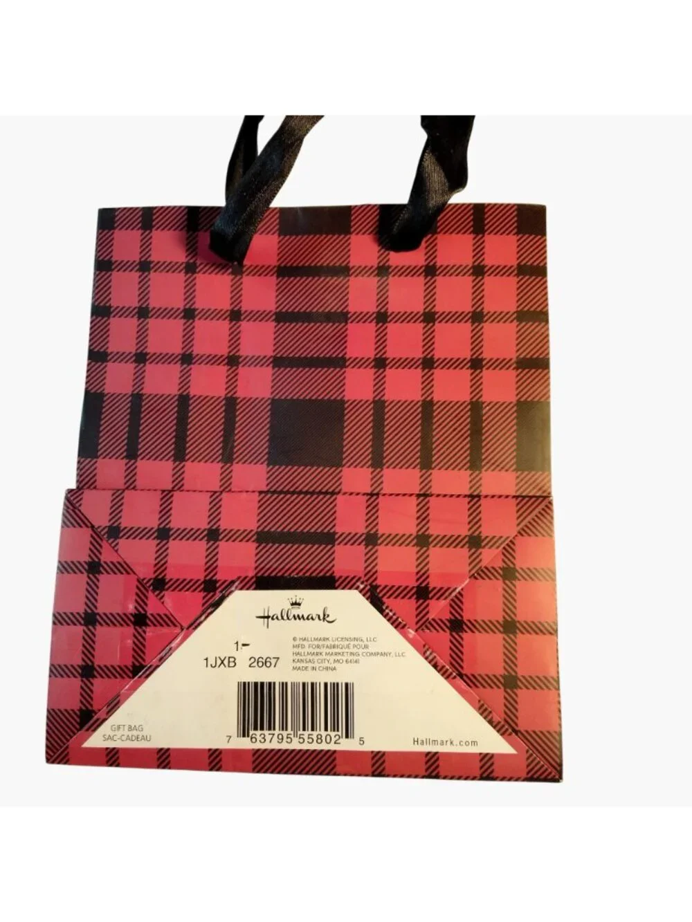 Hallmark Christmas Gift Bag Ribbon Handles Buffalo Plaid Pattern